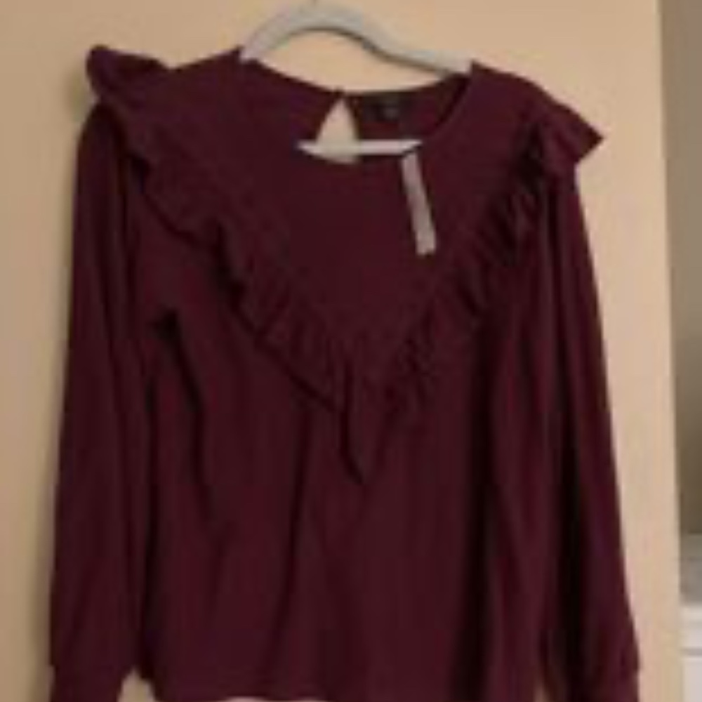 J. Crew Ruffle-trim honeycomb-knit cotton top in Vintage Burgundy - Picture 2 of 2